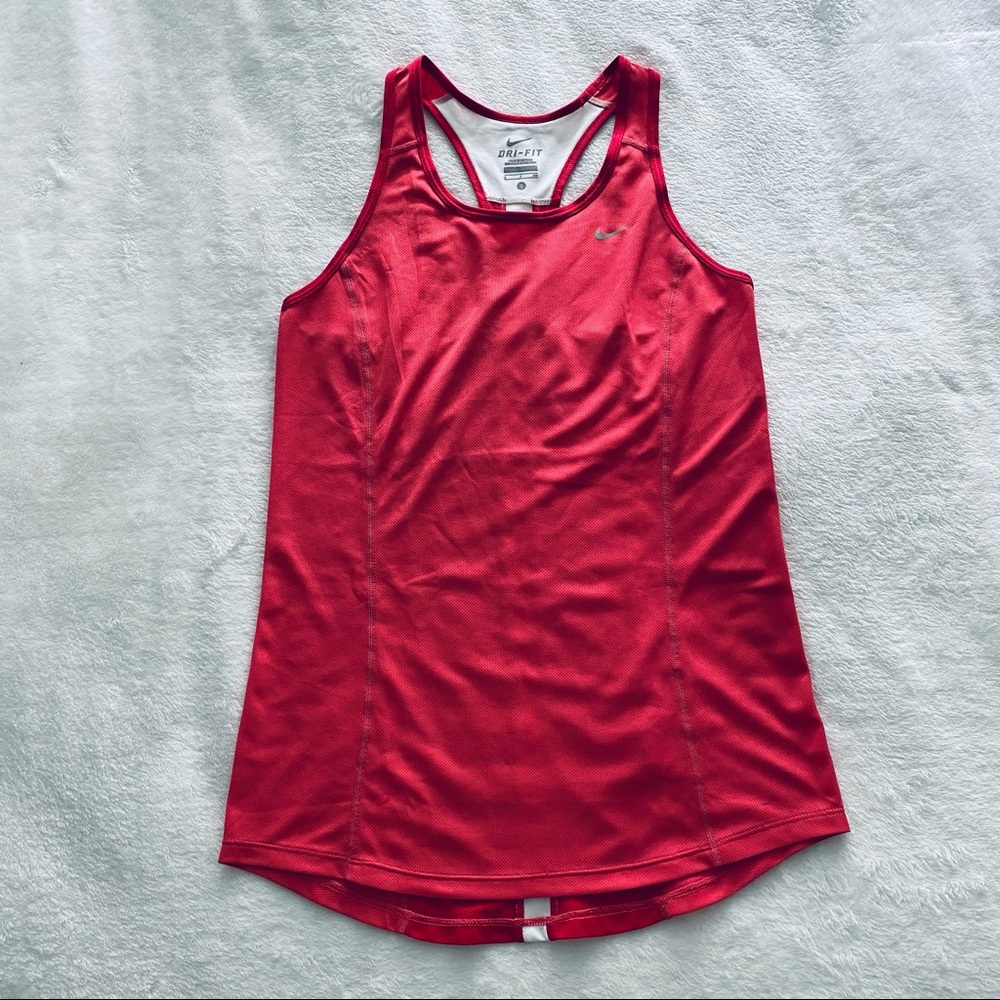 Nike Dri Fit Mesh Running Racerback Tank Womens Size S Red Pink White Colorblock
